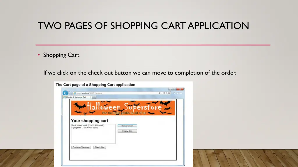 two pages of shopping cart application 1