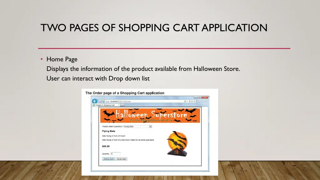 two pages of shopping cart application