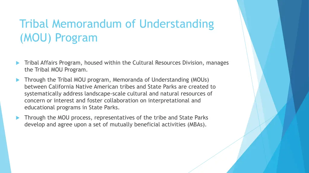 tribal memorandum of understanding mou program