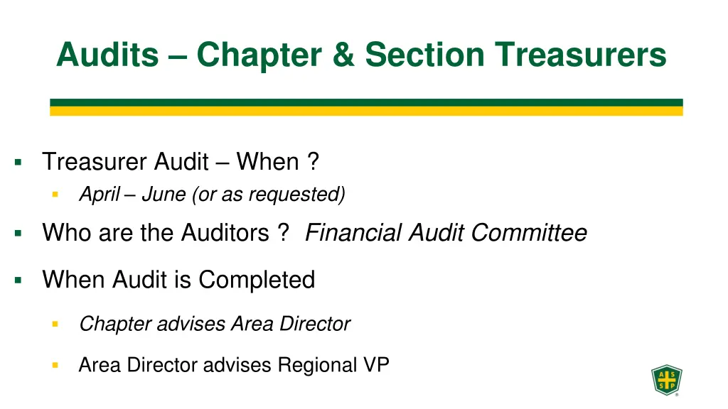 audits chapter section treasurers