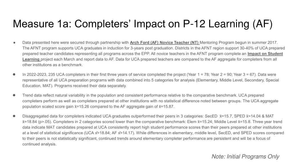 measure 1a completers impact on p 12 learning af