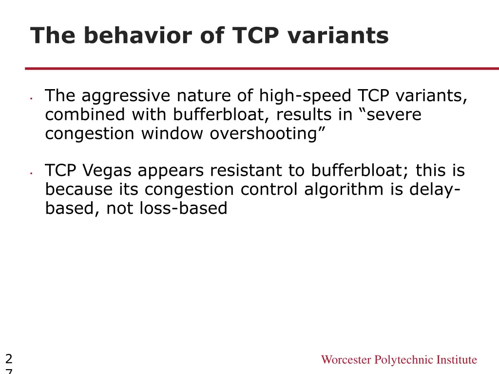 the behavior of tcp variants 2