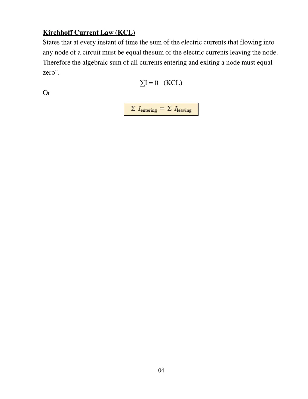 kirchhoff current law kcl states that at every