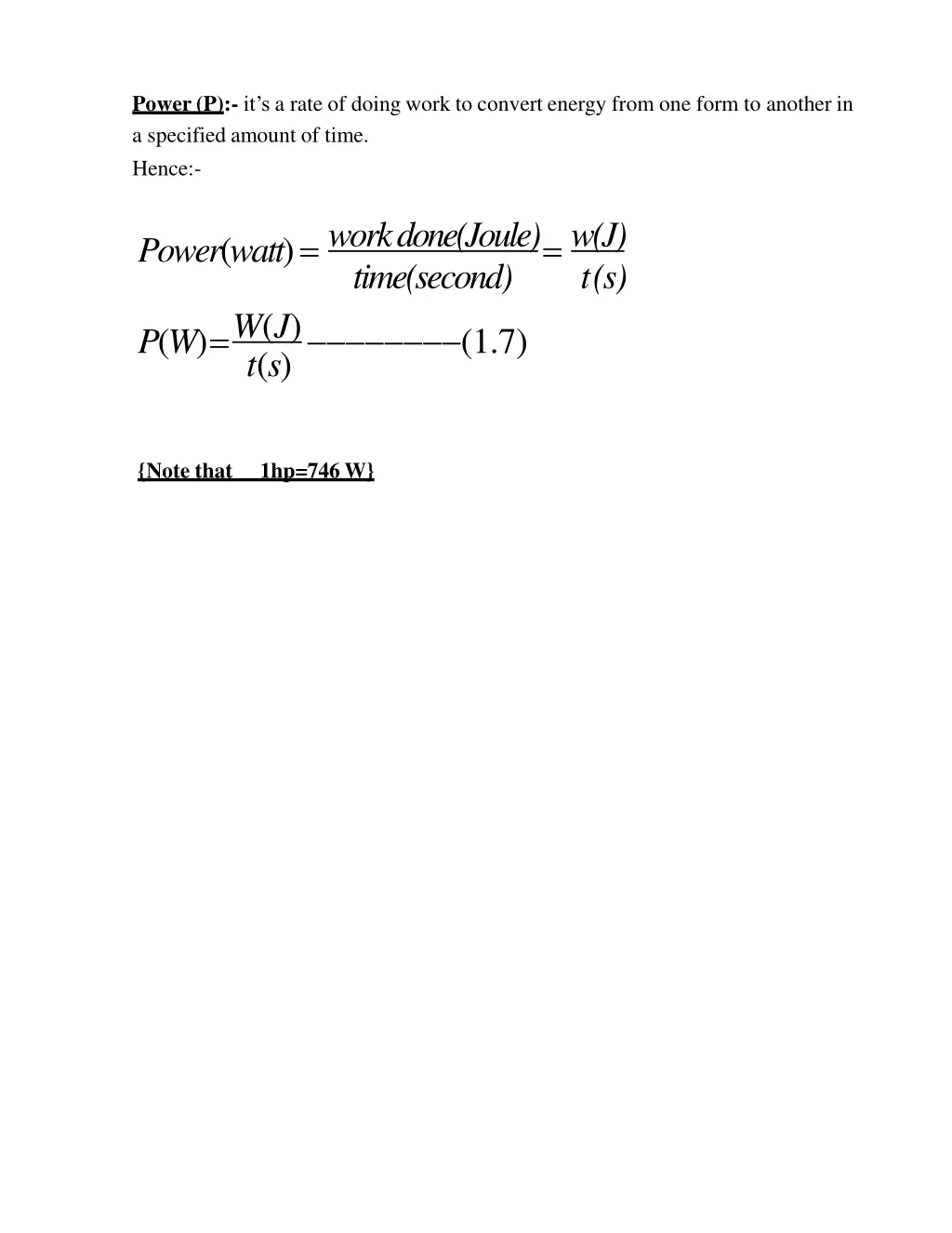 power p it s a rate of doing work to convert