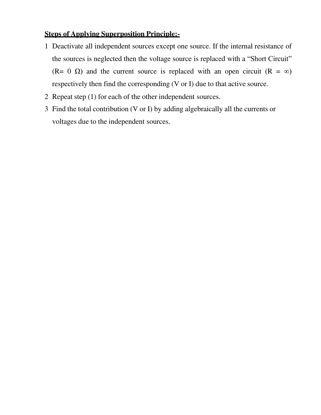 steps of applying superposition principle