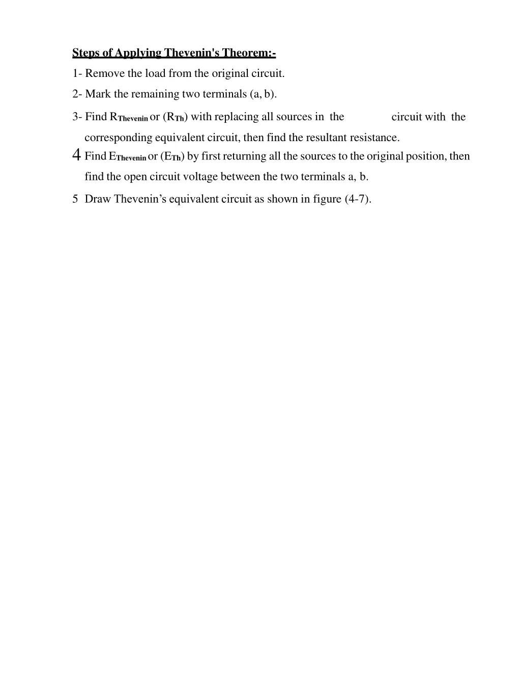 steps of applying thevenin s theorem