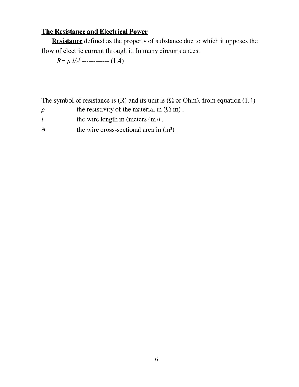 the resistance and electrical power resistance