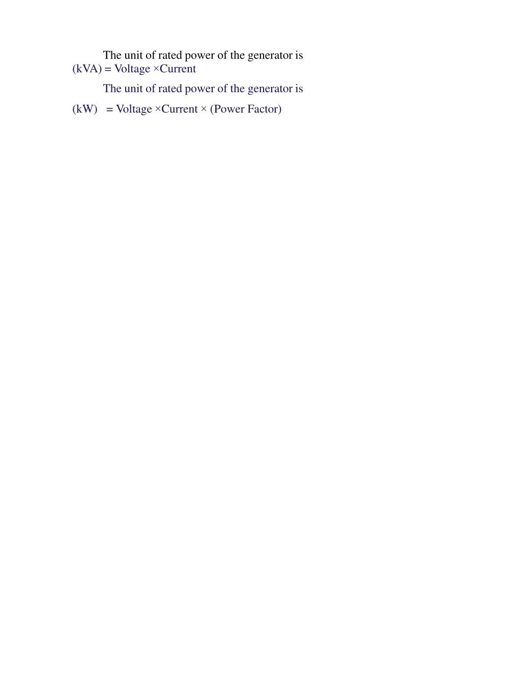 the unit of rated power of the generator