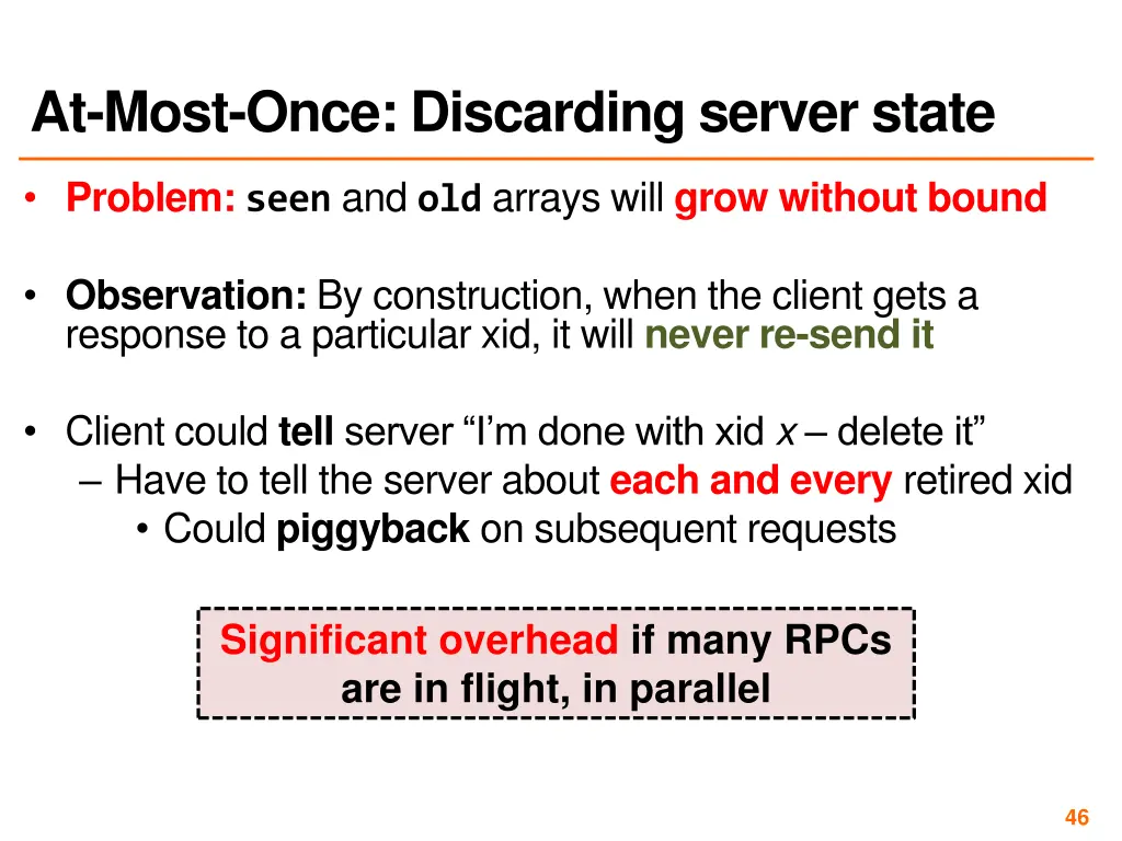 at most once discarding server state
