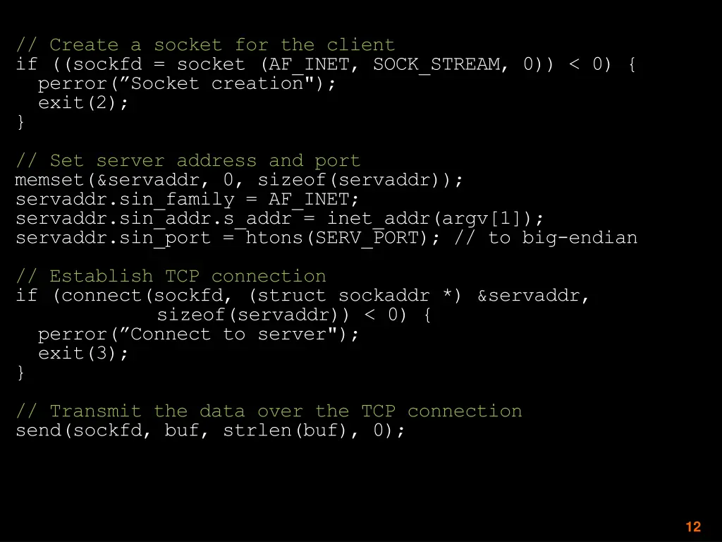 create a socket for the client if sockfd socket