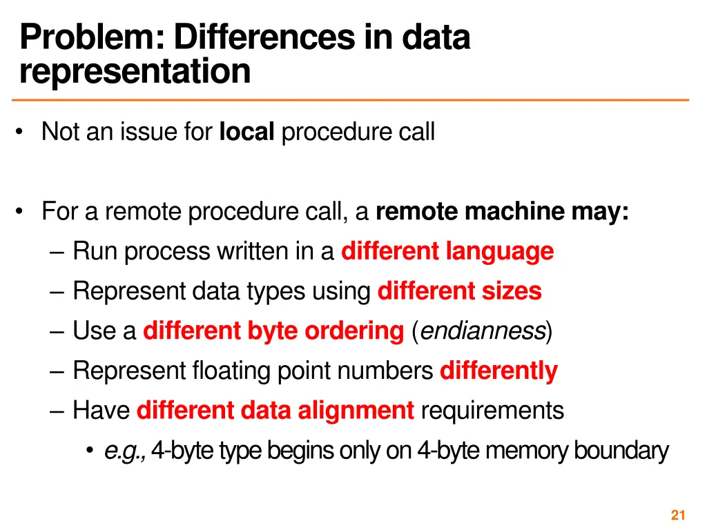 problem differences in data representation
