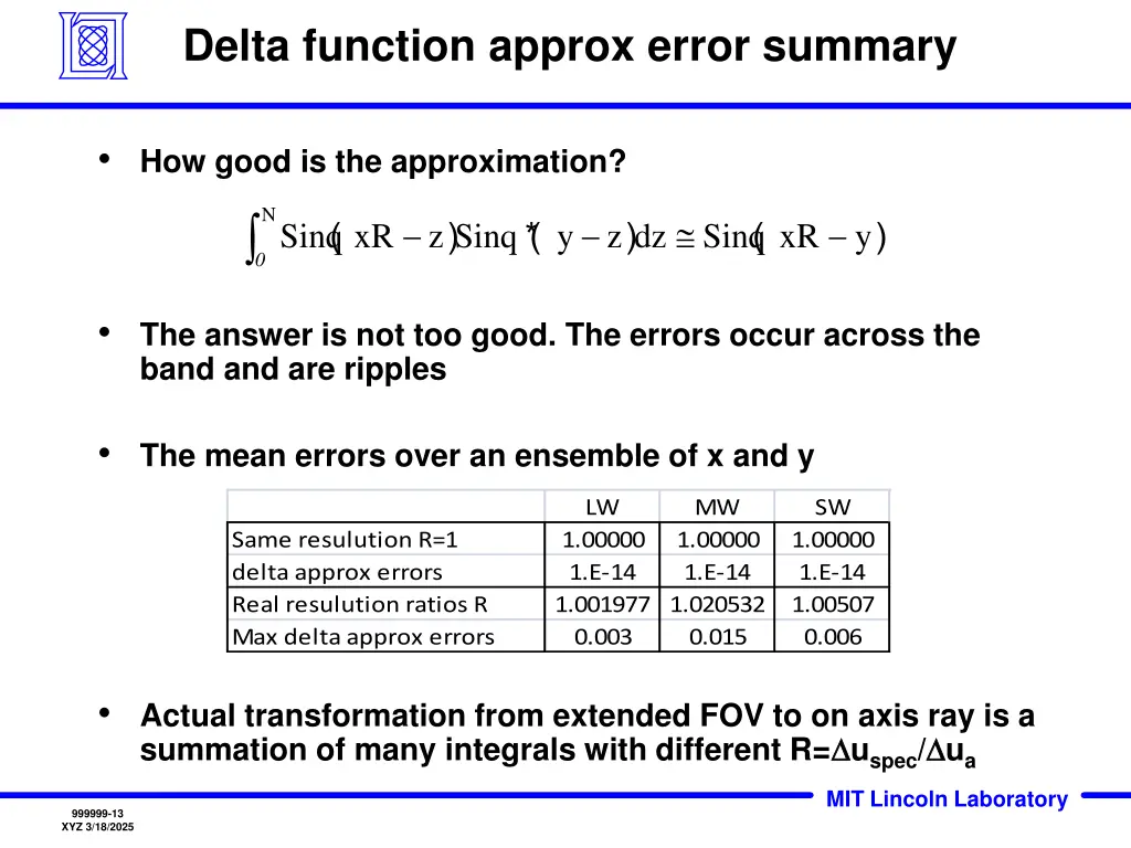 delta function approx error summary