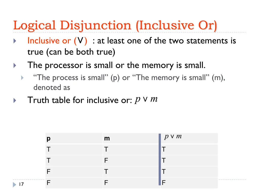 logical disjunction inclusive or inclusive