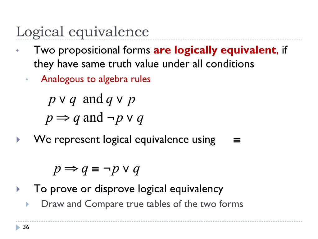 logical equivalence two propositional forms