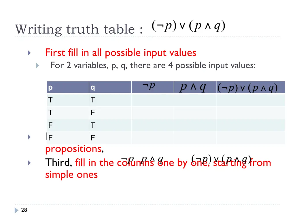 writing truth table