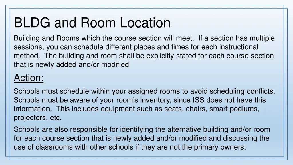 bldg and room location building and rooms which