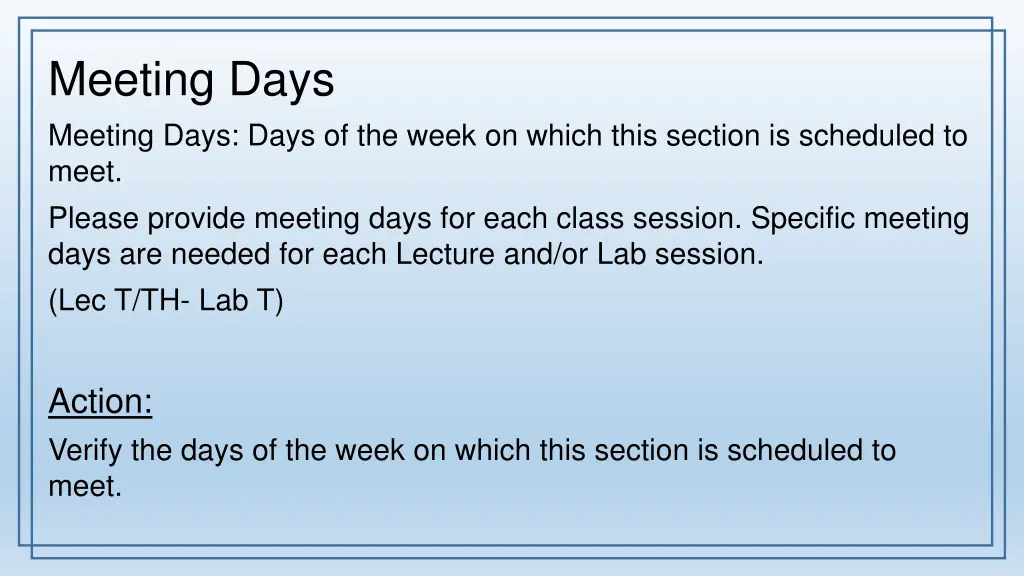 meeting days meeting days days of the week