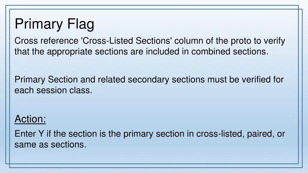 primary flag cross reference cross listed