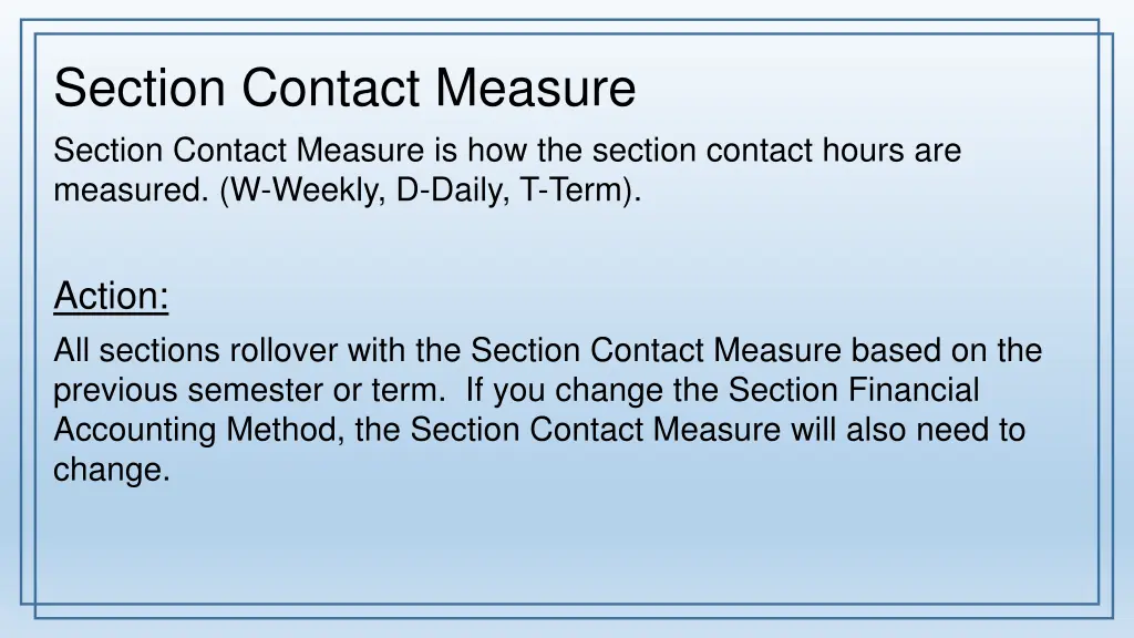 section contact measure section contact measure