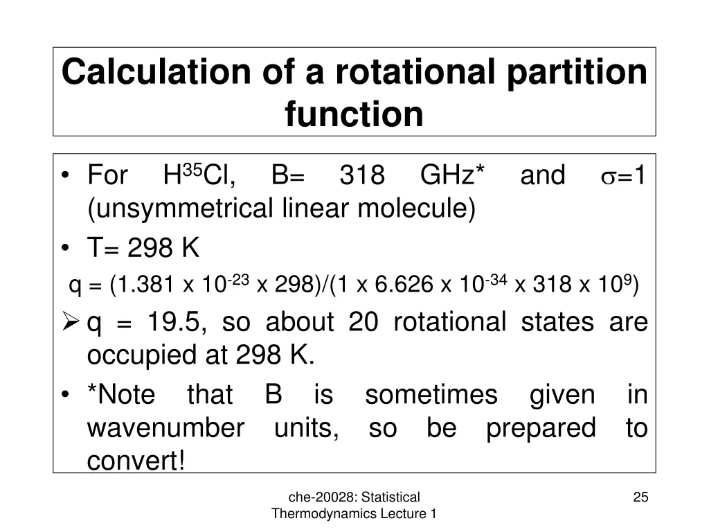 calculation of a rotational partition function