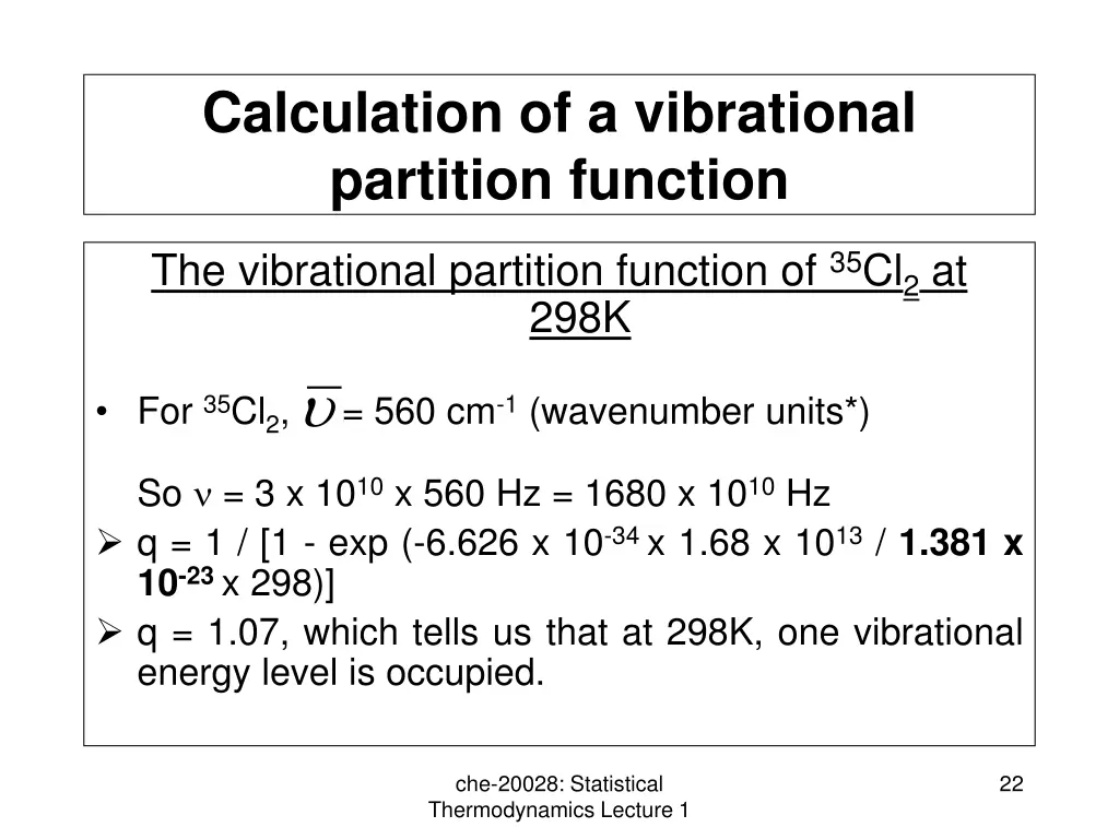 calculation of a vibrational partition function