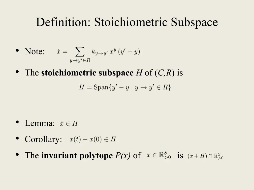 definition stoichiometric subspace