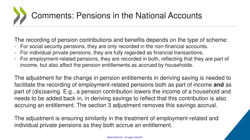 comments pensions in the national accounts