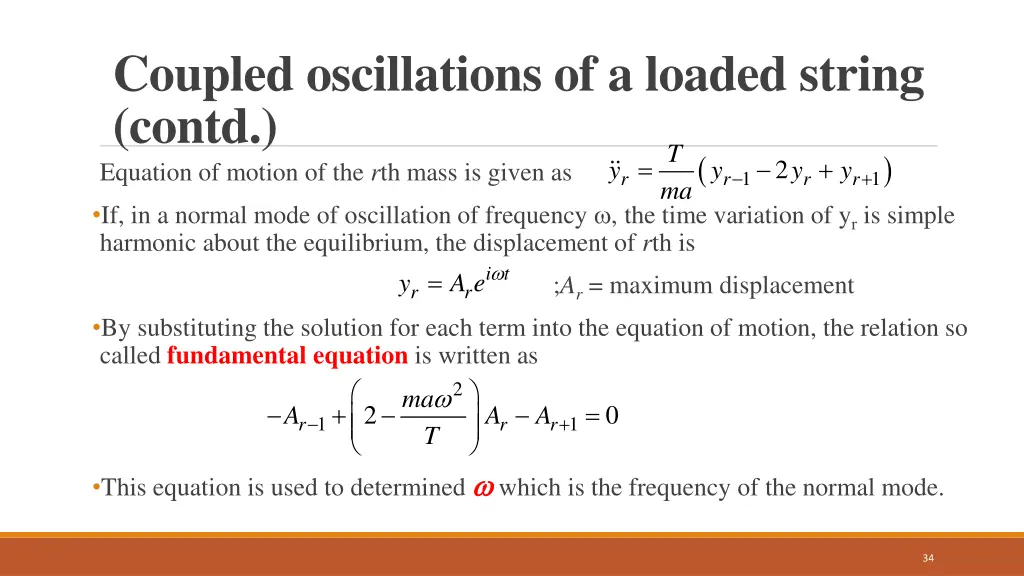 coupled oscillations of a loaded string contd