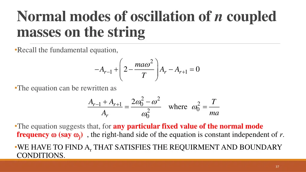 normal modes of oscillation of n coupled masses