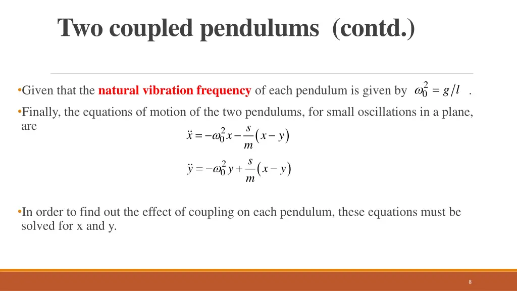 two coupled pendulums contd 1
