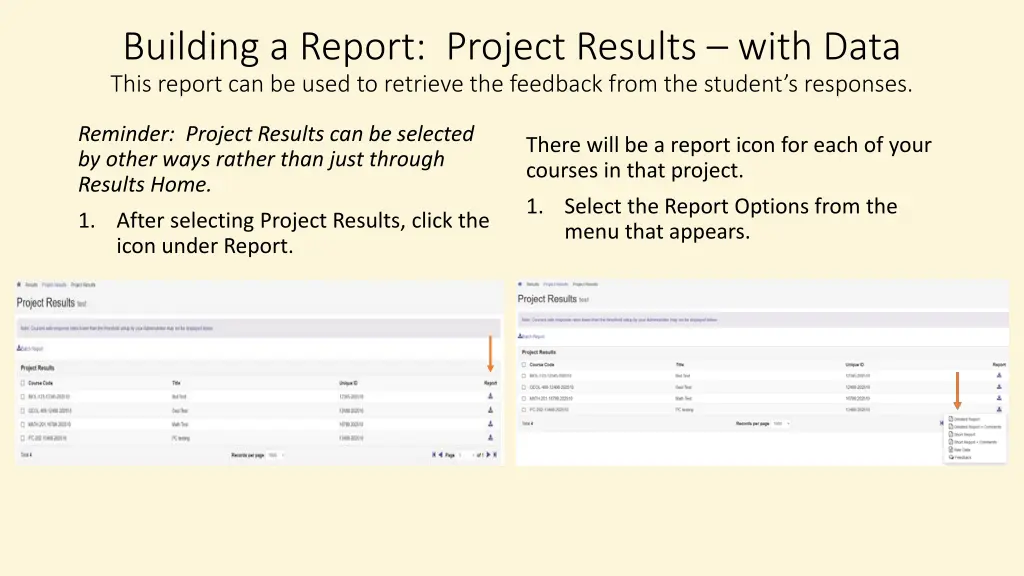 building a report project results with data this