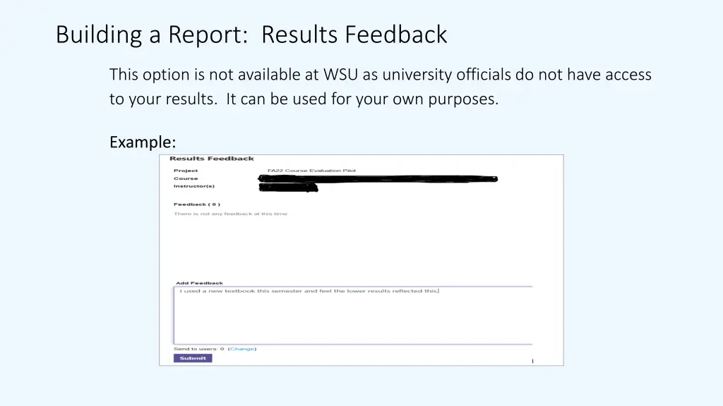 building a report results feedback this option