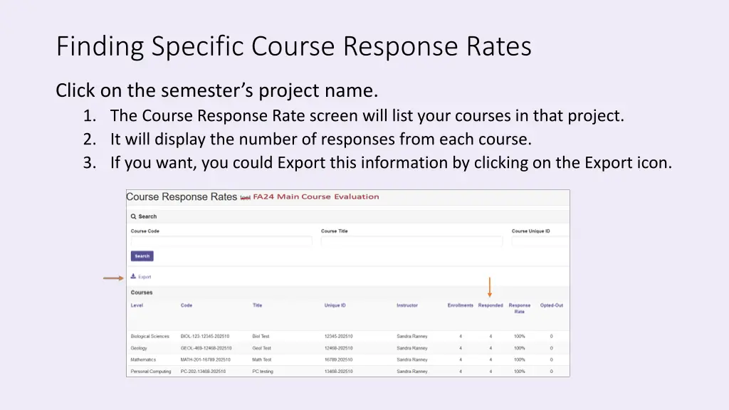 finding specific course response rates