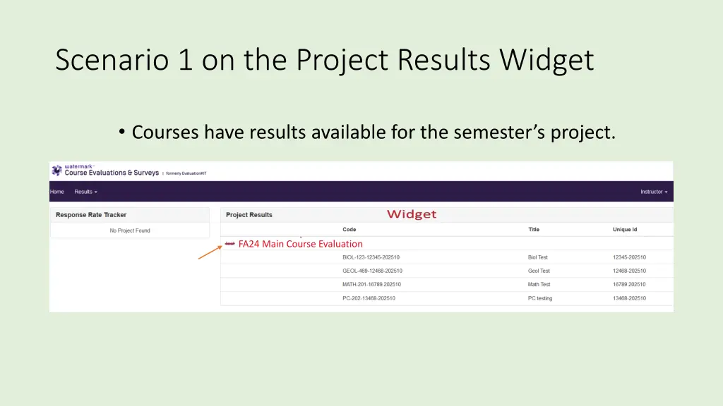 scenario 1 on the project results widget