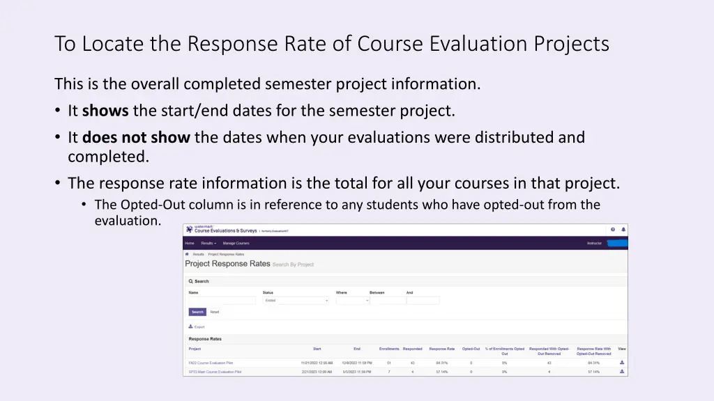 to locate the response rate of course evaluation