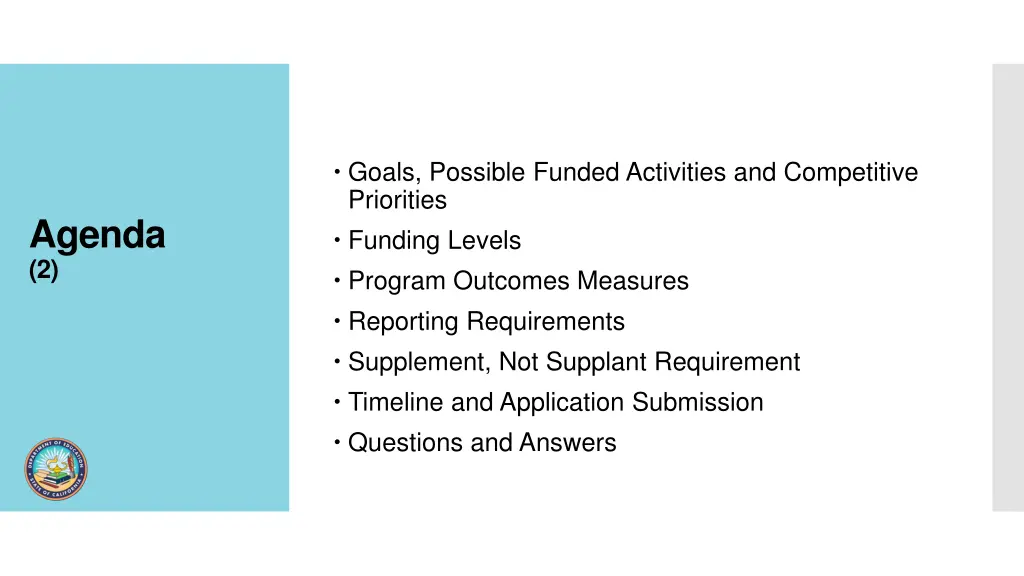 goals possible funded activities and competitive