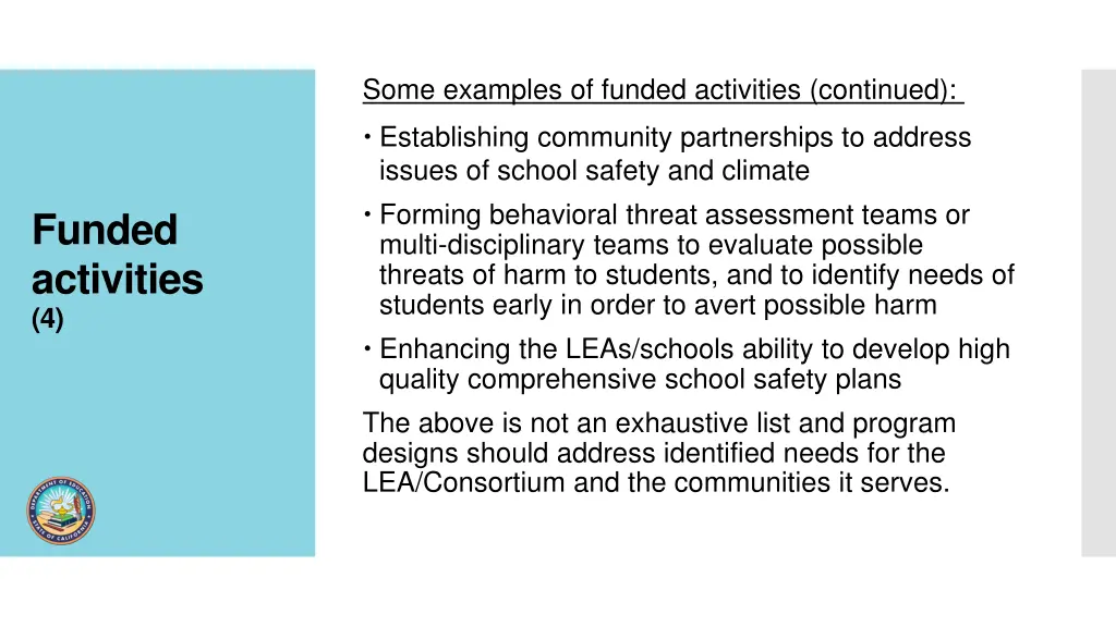 some examples of funded activities continued 1