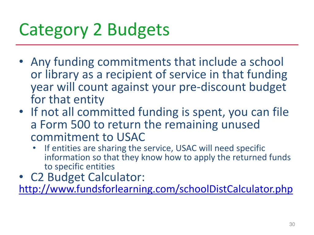 category 2 budgets