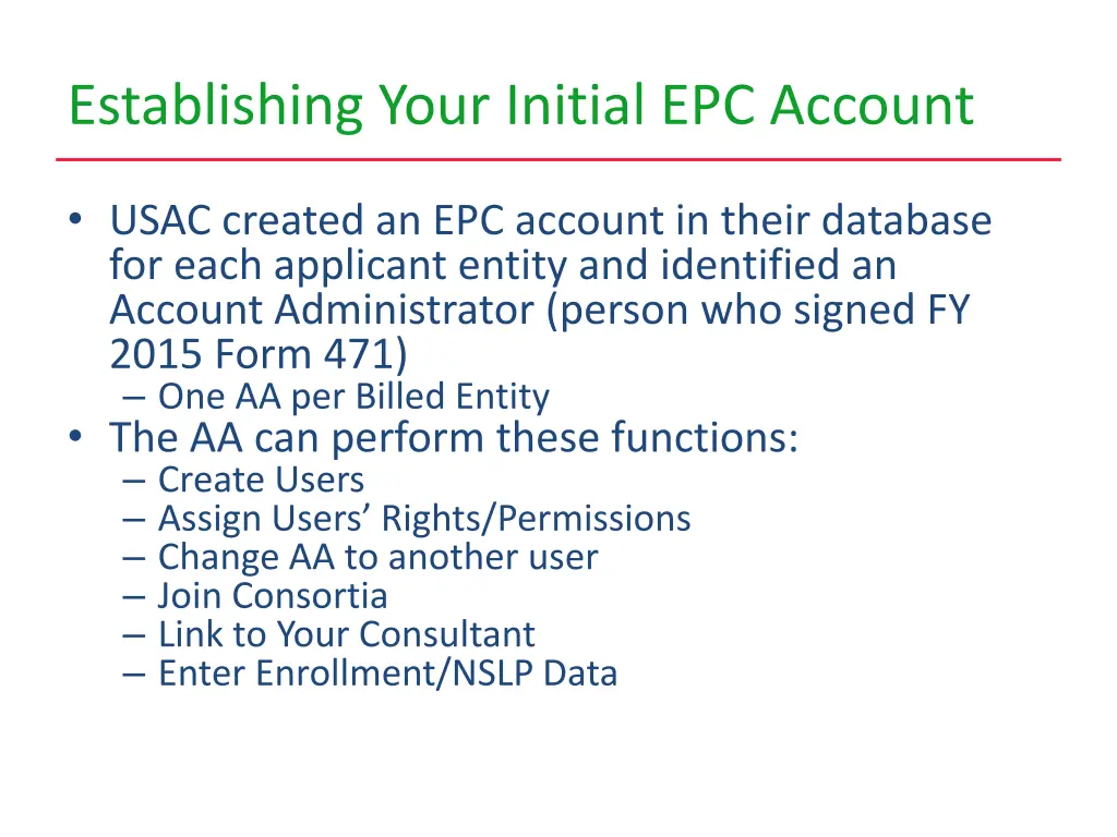 establishing your initial epc account