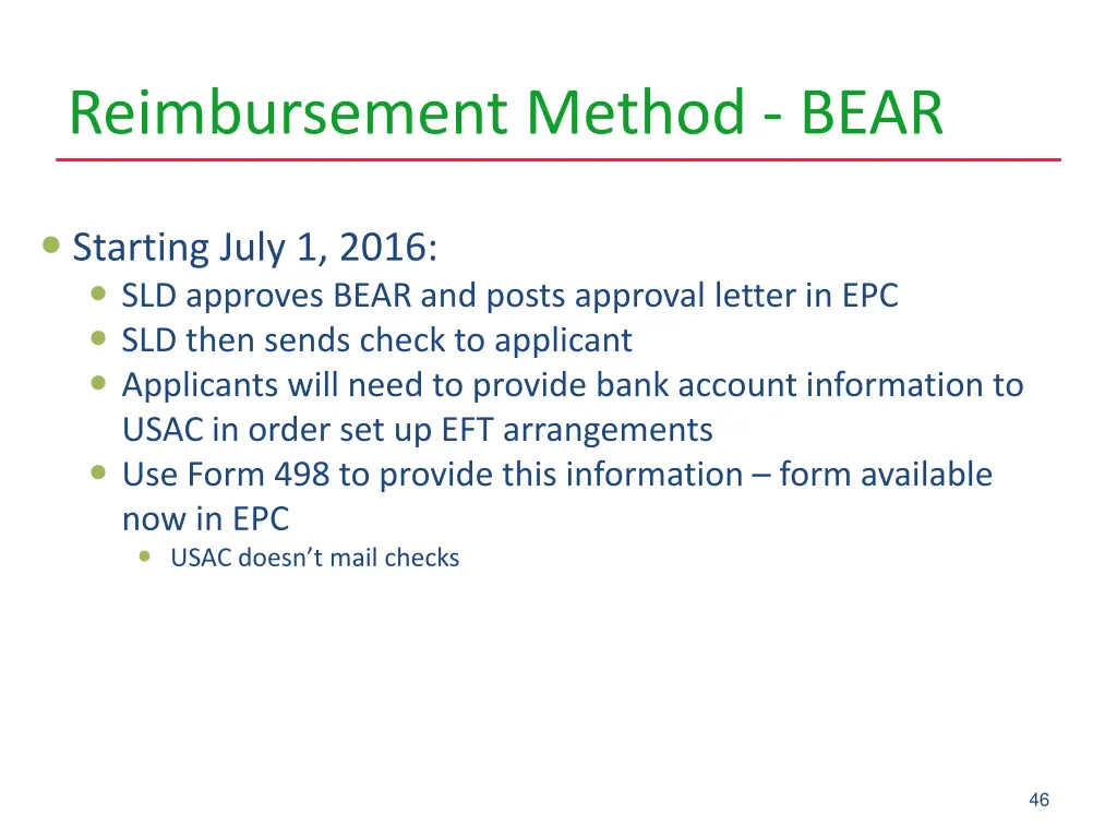 reimbursement method bear 1