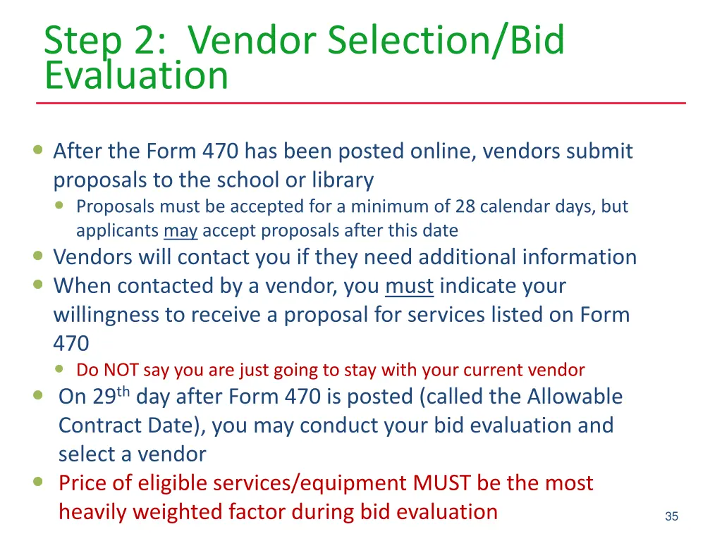 step 2 vendor selection bid evaluation