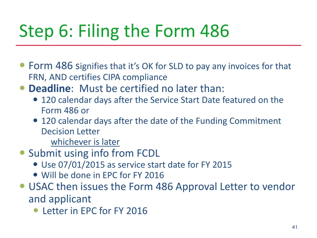 step 6 filing the form 486