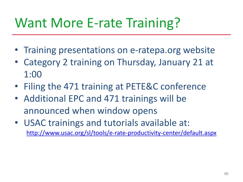 want more e rate training
