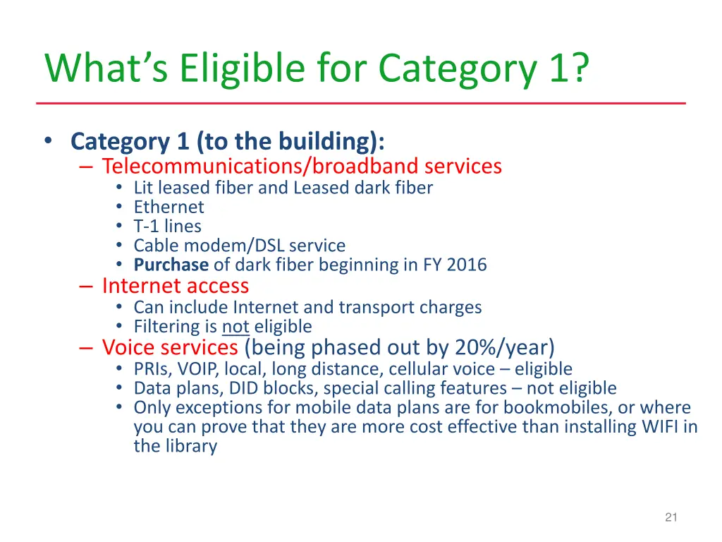 what s eligible for category 1