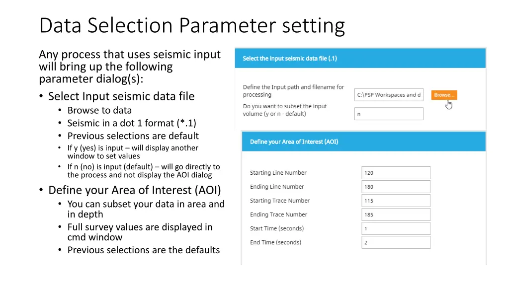 data selection parameter setting