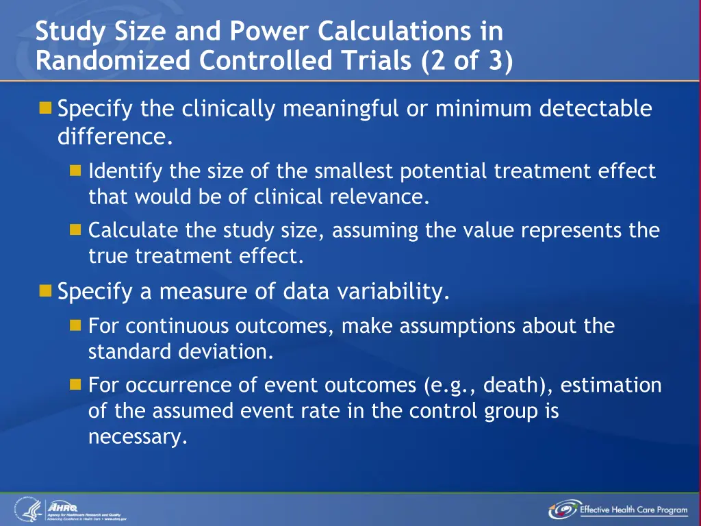 study size and power calculations in randomized 1