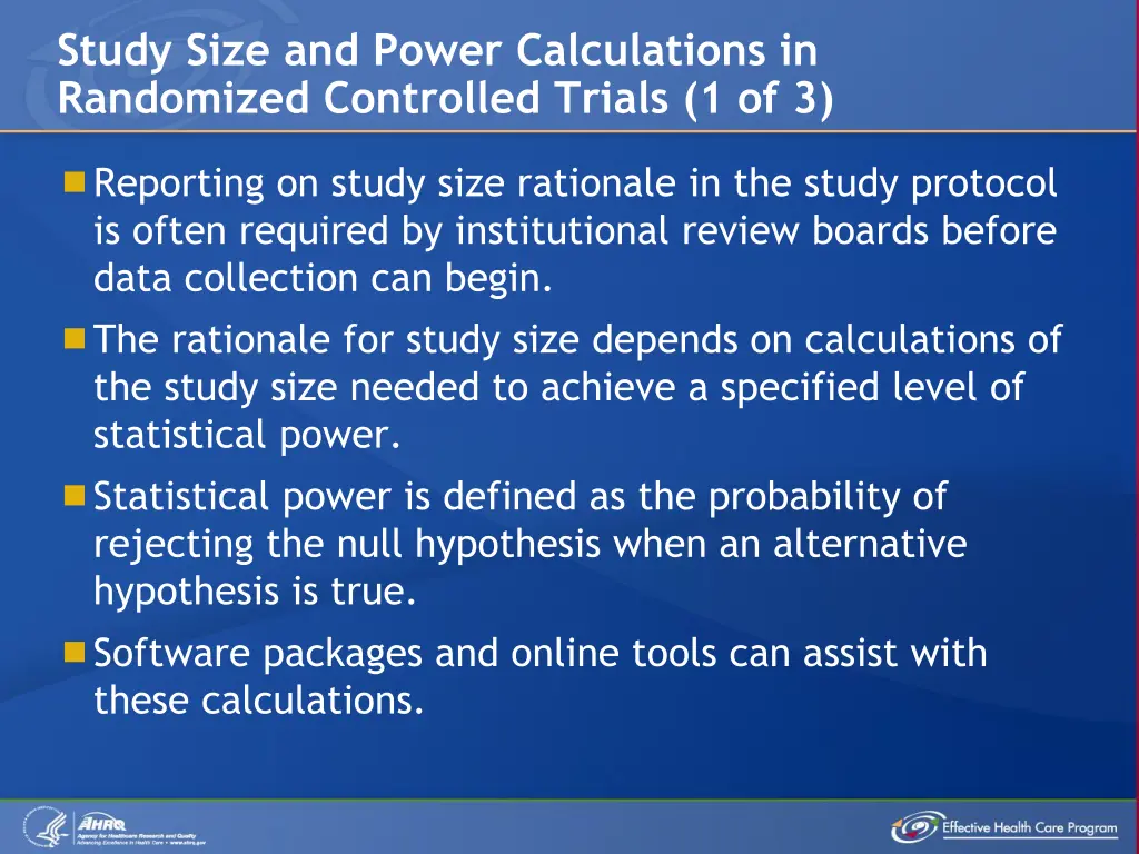 study size and power calculations in randomized