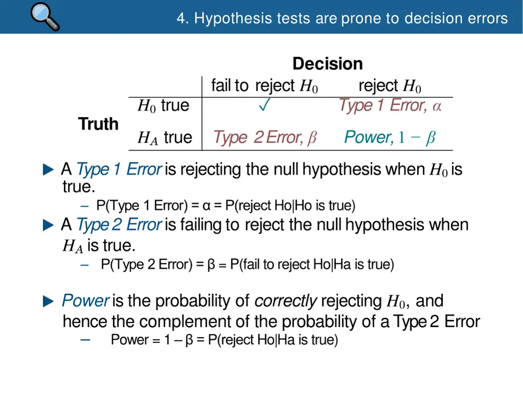 4 hypothesis tests are prone to decision errors