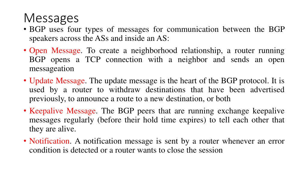 messages bgp uses four types of messages