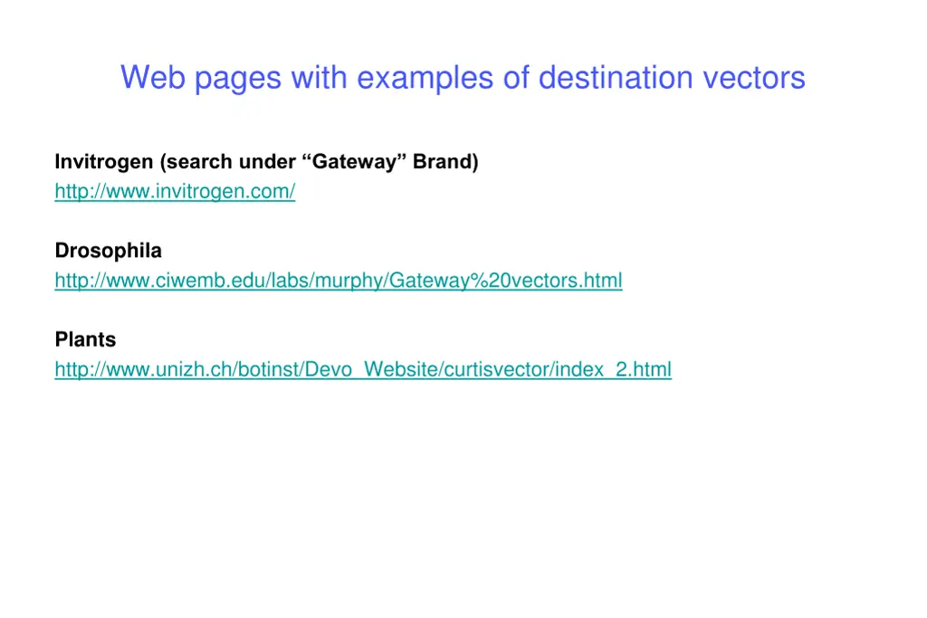 web pages with examples of destination vectors